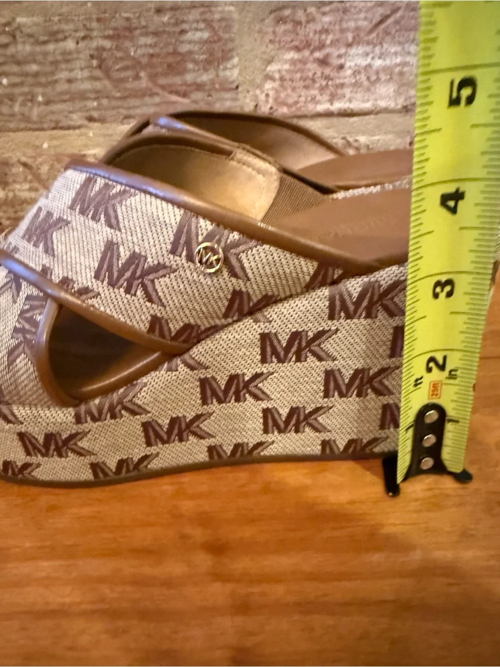 Michael Kors Tan/Brown MK Logo Platform Wedge Slides